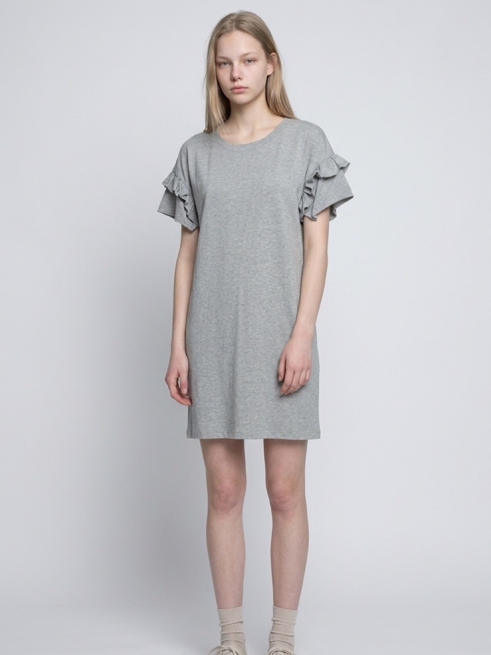 NWOT Grey Ruffle Sleeve T-Shirt Tunic Dress